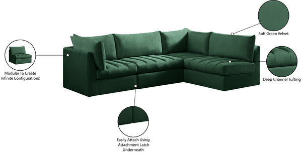 Jacob Velvet / Engineered Wood / Foam Contemporary Green Velvet Modular Sectional - 103" W x 71" D x 32" H