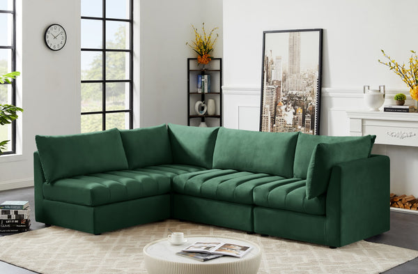 Jacob Velvet / Engineered Wood / Foam Contemporary Green Velvet Modular Sectional - 103" W x 71" D x 32" H