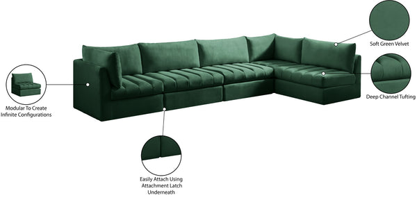 Jacob Velvet / Engineered Wood / Foam Contemporary Green Velvet Modular Sectional - 140" W x 71" D x 32" H