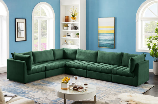 Jacob Velvet / Engineered Wood / Foam Contemporary Green Velvet Modular Sectional - 140" W x 104" D x 32" H