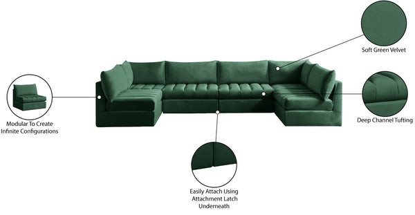 Jacob Velvet / Engineered Wood / Foam Contemporary Green Velvet Modular Sectional - 140" W x 71" D x 32" H