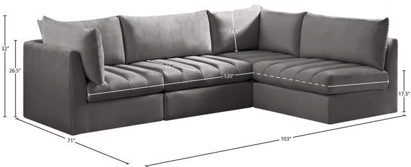 Jacob Velvet / Engineered Wood / Foam Contemporary Grey Velvet Modular Sectional - 103" W x 71" D x 32" H