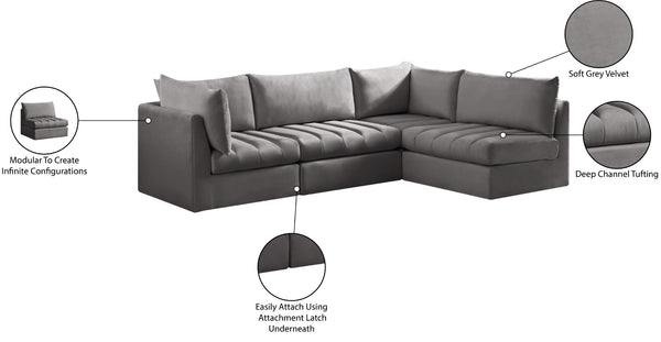 Jacob Velvet / Engineered Wood / Foam Contemporary Grey Velvet Modular Sectional - 103" W x 71" D x 32" H