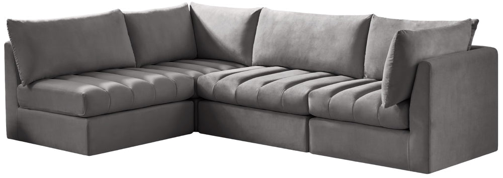 Jacob Velvet / Engineered Wood / Foam Contemporary Grey Velvet Modular Sectional - 103" W x 71" D x 32" H