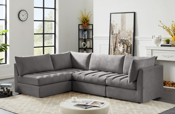 Jacob Velvet / Engineered Wood / Foam Contemporary Grey Velvet Modular Sectional - 103" W x 71" D x 32" H