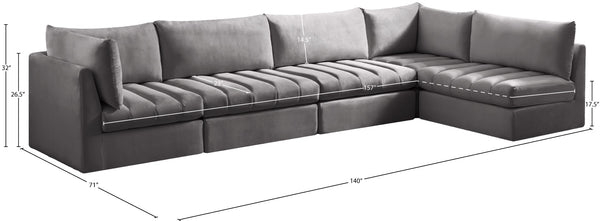 Jacob Velvet / Engineered Wood / Foam Contemporary Grey Velvet Modular Sectional - 140" W x 71" D x 32" H