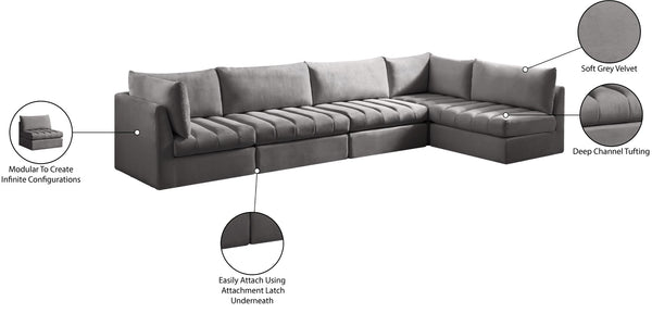 Jacob Velvet / Engineered Wood / Foam Contemporary Grey Velvet Modular Sectional - 140" W x 71" D x 32" H