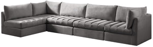 Jacob Velvet / Engineered Wood / Foam Contemporary Grey Velvet Modular Sectional - 140" W x 71" D x 32" H