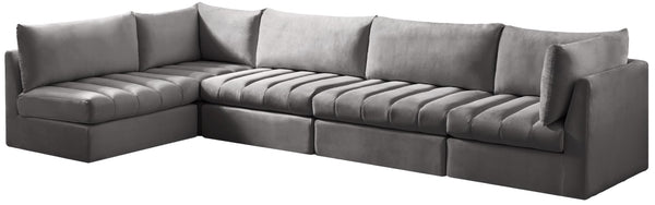 Jacob Velvet / Engineered Wood / Foam Contemporary Grey Velvet Modular Sectional - 140" W x 71" D x 32" H