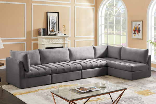 Jacob Velvet / Engineered Wood / Foam Contemporary Grey Velvet Modular Sectional - 140" W x 71" D x 32" H