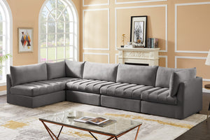 Jacob Velvet / Engineered Wood / Foam Contemporary Grey Velvet Modular Sectional - 140" W x 71" D x 32" H