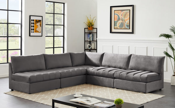 Jacob Velvet / Engineered Wood / Foam Contemporary Grey Velvet Modular Sectional - 107" W x 108" D x 32" H