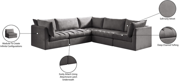Jacob Velvet / Engineered Wood / Foam Contemporary Grey Velvet Modular Sectional - 103" W x 104" D x 32" H