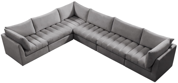 Jacob Velvet / Engineered Wood / Foam Contemporary Grey Velvet Modular Sectional - 140" W x 104" D x 32" H