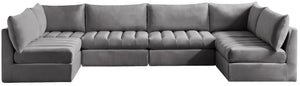 Jacob Velvet / Engineered Wood / Foam Contemporary Grey Velvet Modular Sectional - 140" W x 71" D x 32" H