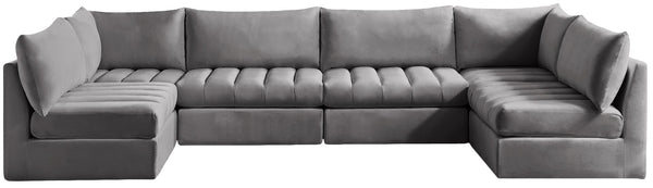 Jacob Velvet / Engineered Wood / Foam Contemporary Grey Velvet Modular Sectional - 140" W x 71" D x 32" H