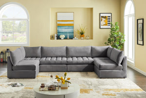 Jacob Velvet / Engineered Wood / Foam Contemporary Grey Velvet Modular Sectional - 140" W x 71" D x 32" H