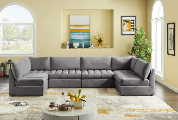 Jacob Velvet / Engineered Wood / Foam Contemporary Grey Velvet Modular Sectional - 140" W x 71" D x 32" H