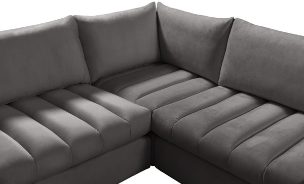 Jacob Velvet / Engineered Wood / Foam Contemporary Grey Velvet Modular Sectional - 140" W x 71" D x 32" H