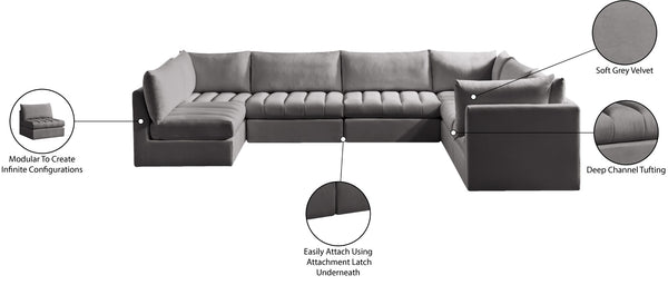 Jacob Velvet / Engineered Wood / Foam Contemporary Grey Velvet Modular Sectional - 140" W x 104" D x 32" H
