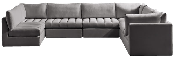Jacob Velvet / Engineered Wood / Foam Contemporary Grey Velvet Modular Sectional - 140" W x 104" D x 32" H