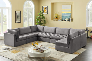 Jacob Velvet / Engineered Wood / Foam Contemporary Grey Velvet Modular Sectional - 140" W x 104" D x 32" H