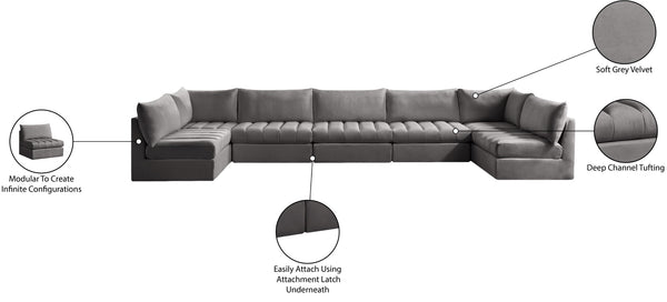Jacob Velvet / Engineered Wood / Foam Contemporary Grey Velvet Modular Sectional - 177" W x 71" D x 32" H