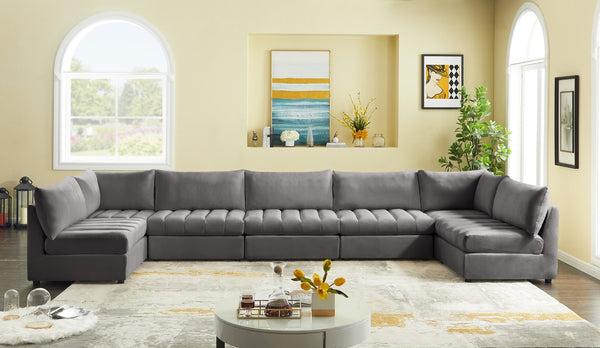 Jacob Velvet / Engineered Wood / Foam Contemporary Grey Velvet Modular Sectional - 177" W x 71" D x 32" H