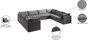 Jacob Velvet / Engineered Wood / Foam Contemporary Grey Velvet Modular Sectional - 140" W x 104" D x 32" H