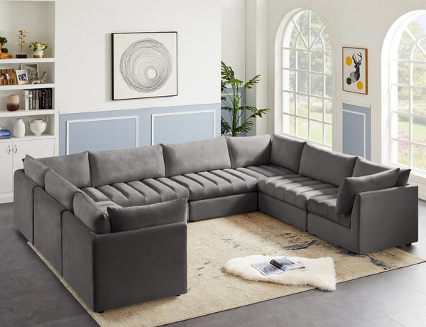 Jacob Velvet / Engineered Wood / Foam Contemporary Grey Velvet Modular Sectional - 140" W x 104" D x 32" H