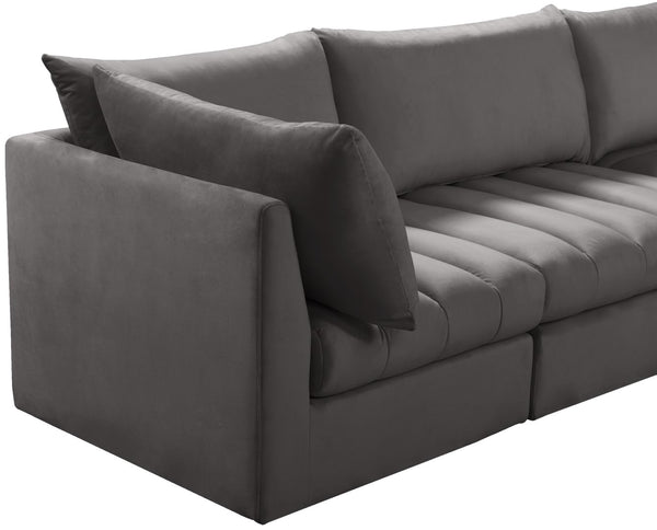 Jacob Velvet / Engineered Wood / Foam Contemporary Grey Velvet Modular Sectional - 140" W x 104" D x 32" H