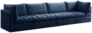 Jacob Velvet / Engineered Wood / Foam Contemporary Navy Velvet Modular Sofa - 140" W x 34" D x 32" H