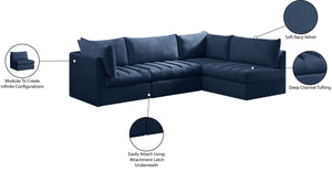 Jacob Velvet / Engineered Wood / Foam Contemporary Navy Velvet Modular Sectional - 103" W x 71" D x 32" H