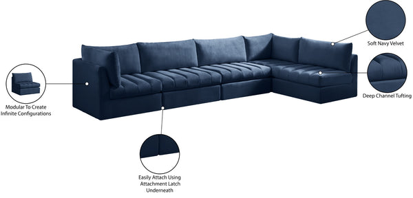 Jacob Velvet / Engineered Wood / Foam Contemporary Navy Velvet Modular Sectional - 140" W x 71" D x 32" H