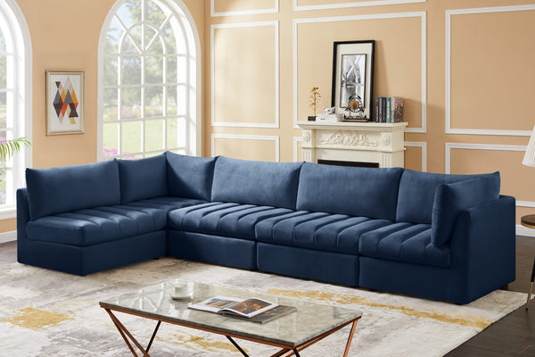 Jacob Velvet / Engineered Wood / Foam Contemporary Navy Velvet Modular Sectional - 140" W x 71" D x 32" H