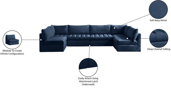 Jacob Velvet / Engineered Wood / Foam Contemporary Navy Velvet Modular Sectional - 140" W x 71" D x 32" H