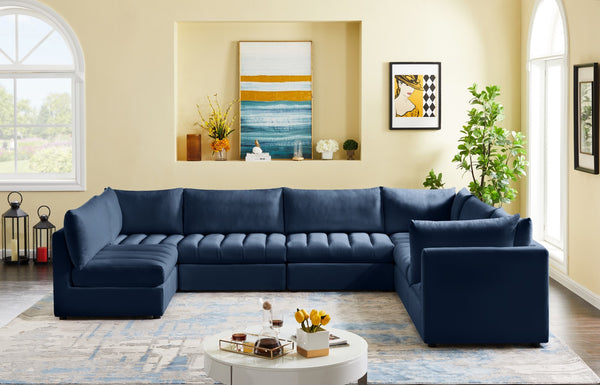 Jacob Velvet / Engineered Wood / Foam Contemporary Navy Velvet Modular Sectional - 140" W x 104" D x 32" H
