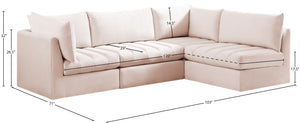 Jacob Velvet / Engineered Wood / Foam Contemporary Pink Velvet Modular Sectional - 103" W x 71" D x 32" H