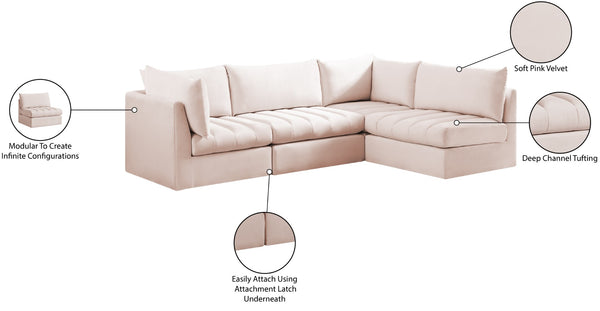 Jacob Velvet / Engineered Wood / Foam Contemporary Pink Velvet Modular Sectional - 103" W x 71" D x 32" H