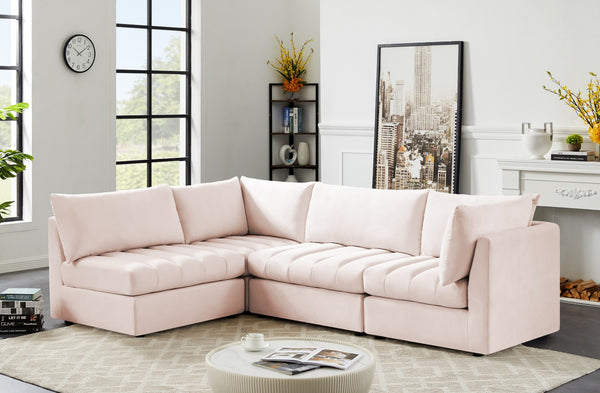 Jacob Velvet / Engineered Wood / Foam Contemporary Pink Velvet Modular Sectional - 103" W x 71" D x 32" H
