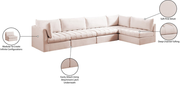 Jacob Velvet / Engineered Wood / Foam Contemporary Pink Velvet Modular Sectional - 140" W x 71" D x 32" H