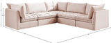 Jacob Velvet / Engineered Wood / Foam Contemporary Pink Velvet Modular Sectional - 103" W x 104" D x 32" H