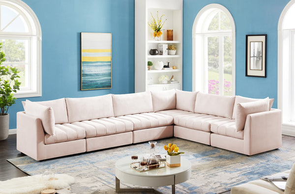 Jacob Velvet / Engineered Wood / Foam Contemporary Pink Velvet Modular Sectional - 140" W x 104" D x 32" H