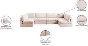 Jacob Velvet / Engineered Wood / Foam Contemporary Pink Velvet Modular Sectional - 140" W x 71" D x 32" H