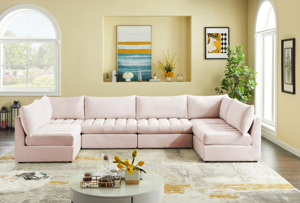 Jacob Velvet / Engineered Wood / Foam Contemporary Pink Velvet Modular Sectional - 140" W x 71" D x 32" H