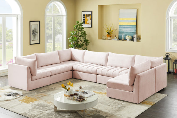 Jacob Velvet / Engineered Wood / Foam Contemporary Pink Velvet Modular Sectional - 140" W x 104" D x 32" H
