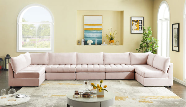 Jacob Velvet / Engineered Wood / Foam Contemporary Pink Velvet Modular Sectional - 177" W x 71" D x 32" H