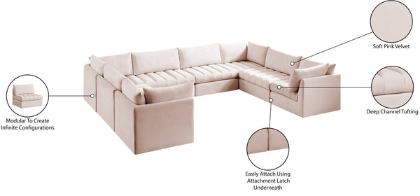 Jacob Velvet / Engineered Wood / Foam Contemporary Pink Velvet Modular Sectional - 140" W x 104" D x 32" H