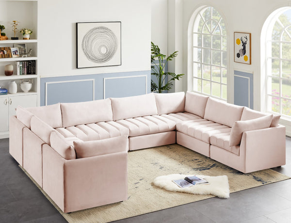 Jacob Velvet / Engineered Wood / Foam Contemporary Pink Velvet Modular Sectional - 140" W x 104" D x 32" H
