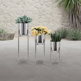 Sagebrook Home Contemporary Set of 3 -  Metal Planters On Stand 40/30/20"h, Silver/sil 14630-03 Silver Iron